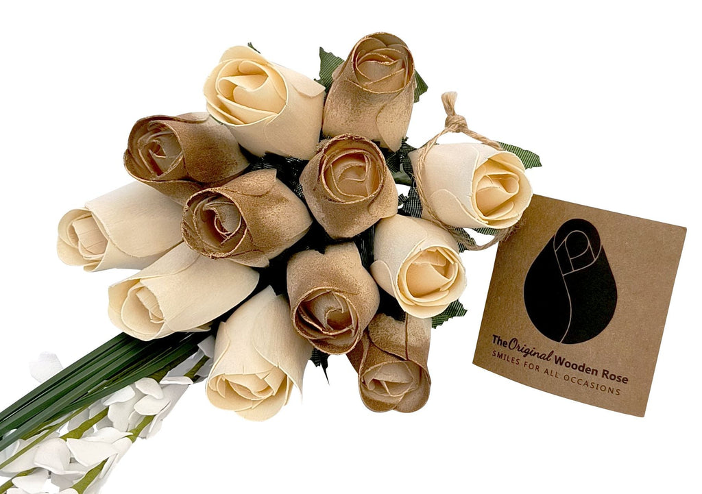 Wooden Rose Bouquet – Gold & White