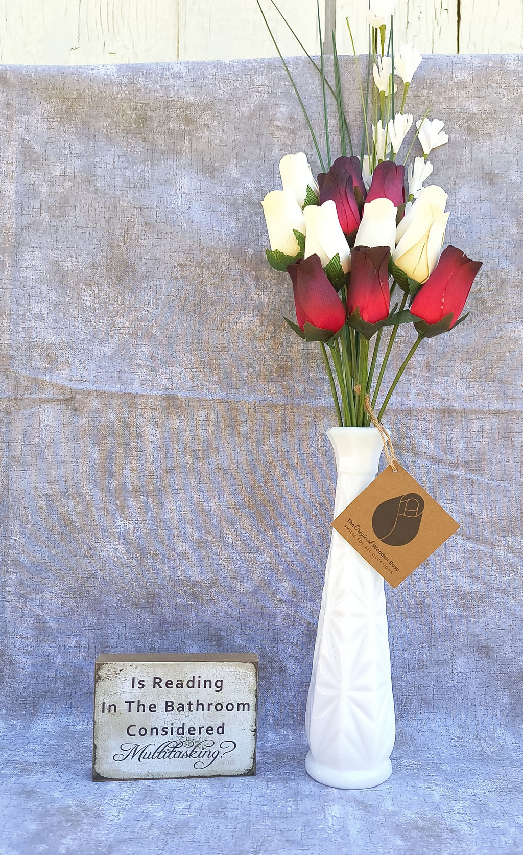 Everyday Wooden Rose Bouquet – Red, Black-Tipped & White