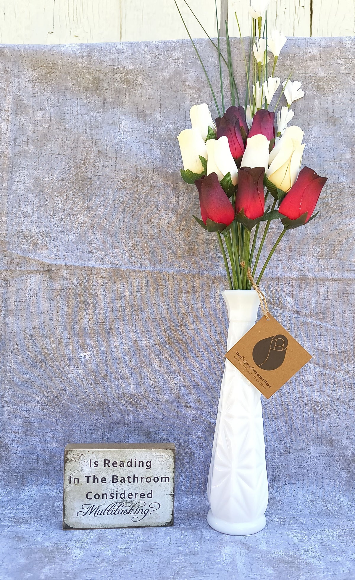 Everyday Wooden Rose Bouquet – Red, Black-Tipped & White