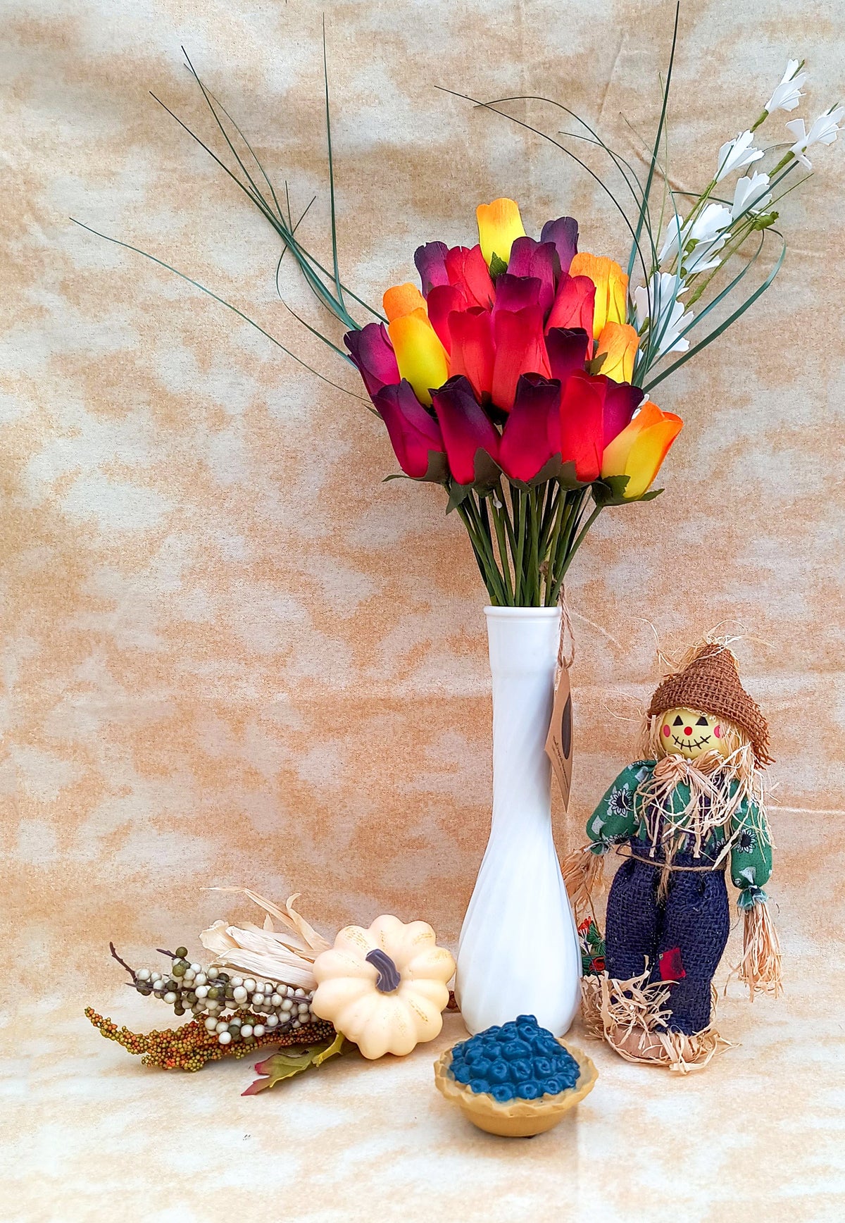 Dark Fall Harvest Wooden Rose Bouquet – Yellows, Oranges & Reds