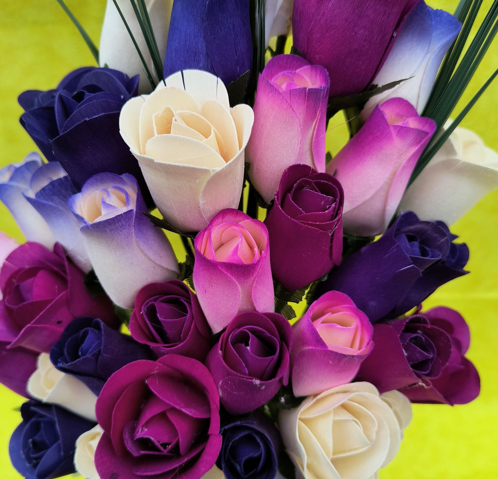 Deluxe Purple Dreams Wooden Rose Bouquet – Purples & White