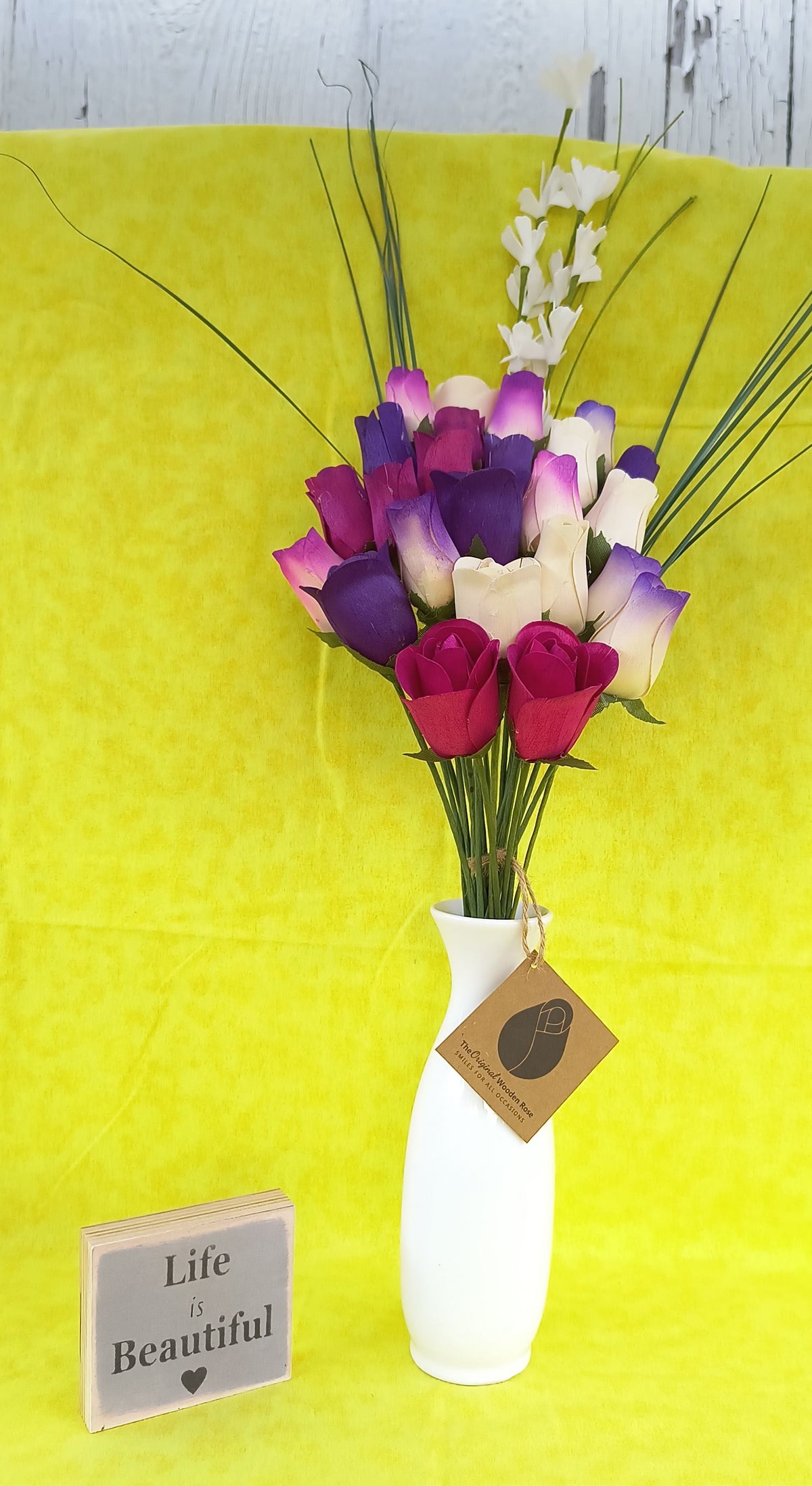 Deluxe Purple Dreams Wooden Rose Bouquet – Purples & White