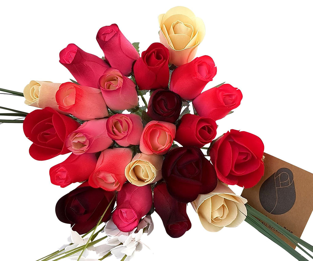 Deluxe Red Passion Wooden Rose Bouquet – Reds & White