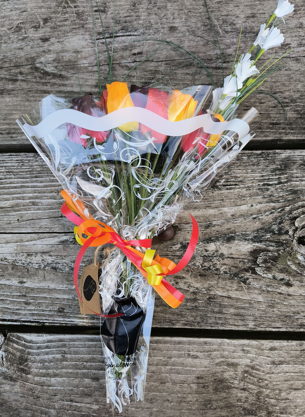 Dark Fall Harvest Wooden Rose Bouquet – Yellows, Oranges & Reds
