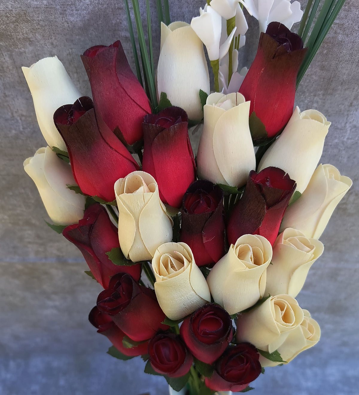 Everyday Wooden Rose Bouquet – Red, Black-Tipped & White