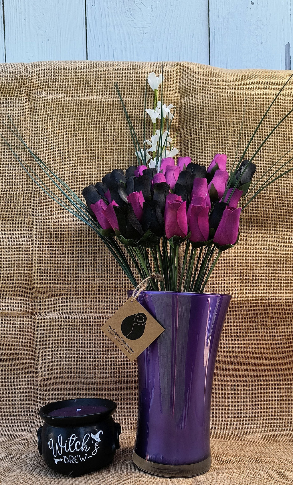 Wooden Rose Bouquet – Black & Violet
