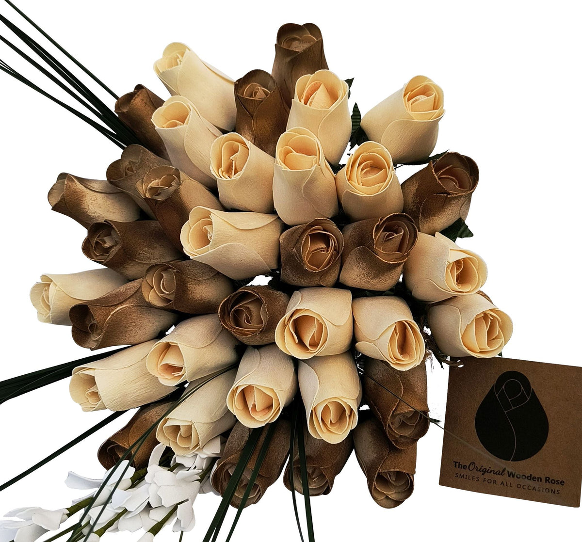Wooden Rose Bouquet – Gold & White