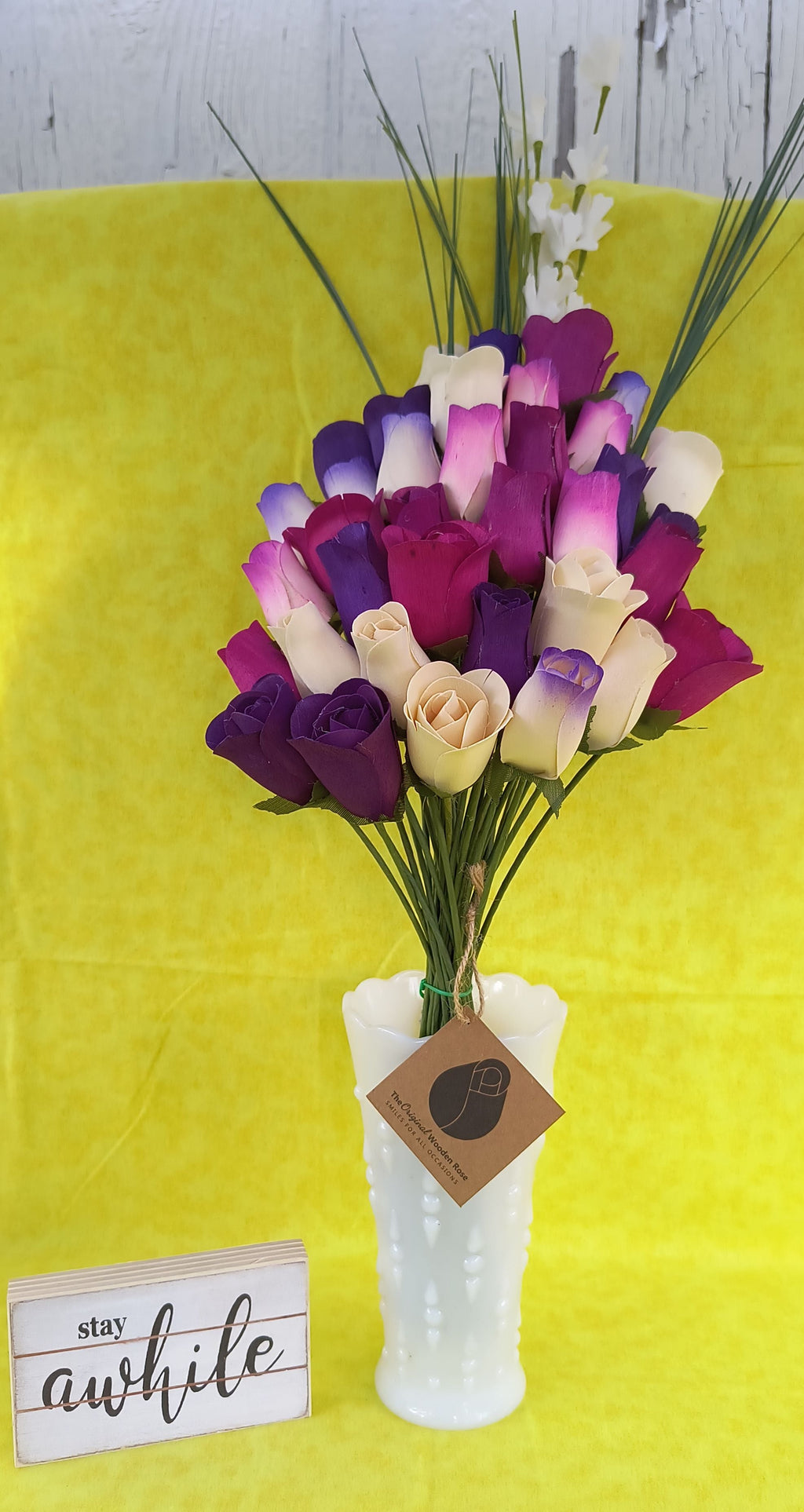 Deluxe Purple Dreams Wooden Rose Bouquet – Purples & White