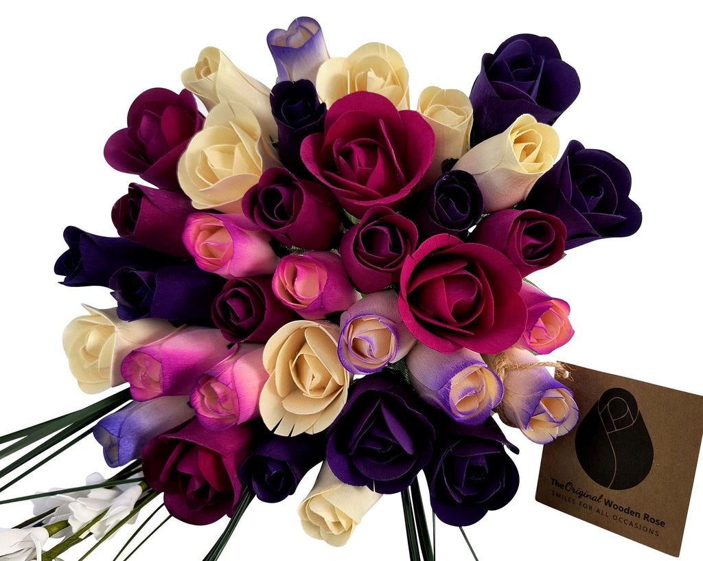 Deluxe Purple Dreams Wooden Rose Bouquet – Purples & White