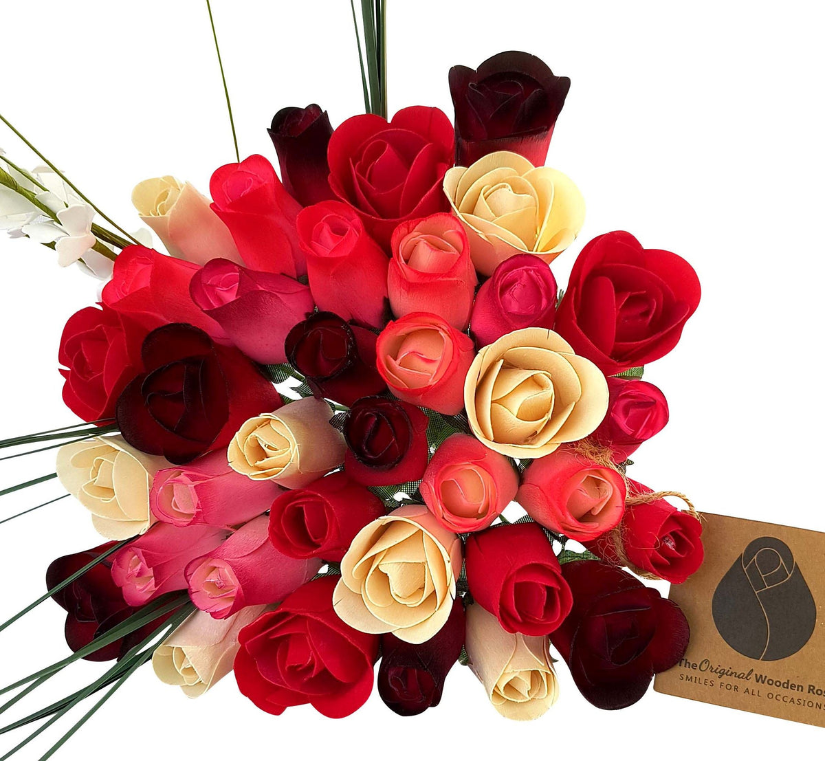 Deluxe Red Passion Wooden Rose Bouquet – Reds & White