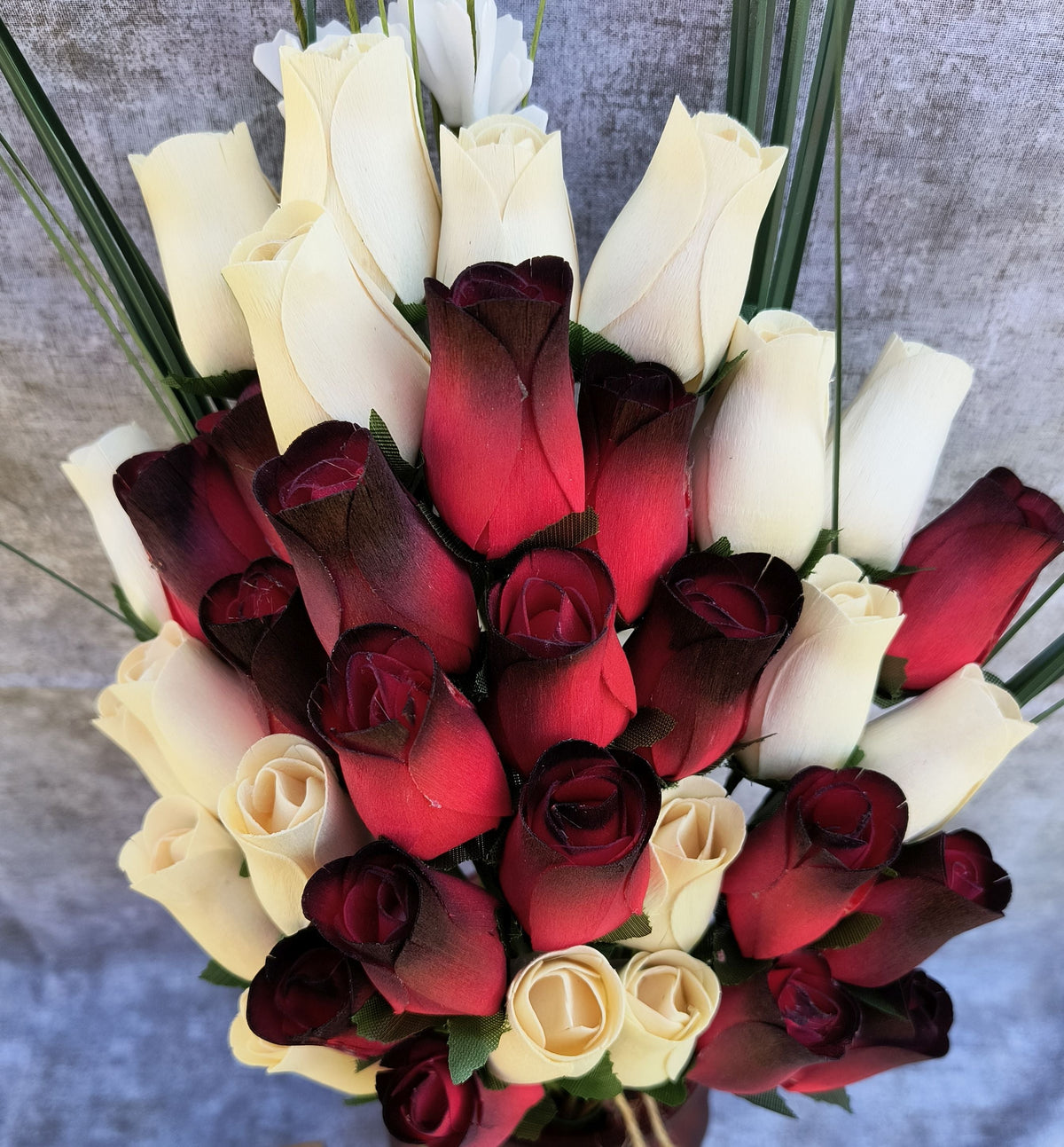 Everyday Wooden Rose Bouquet – Red, Black-Tipped & White