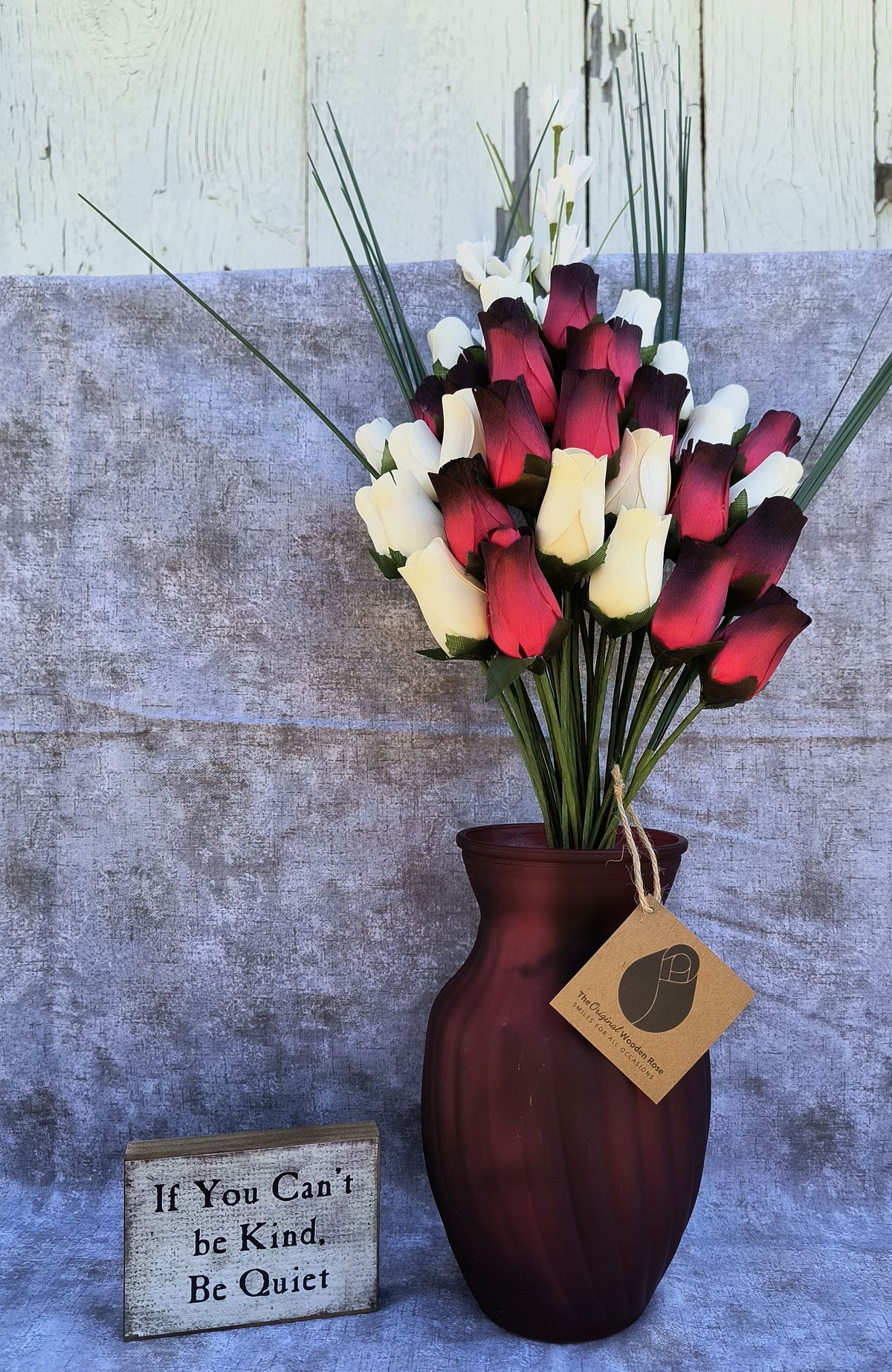 Everyday Wooden Rose Bouquet – Red, Black-Tipped & White