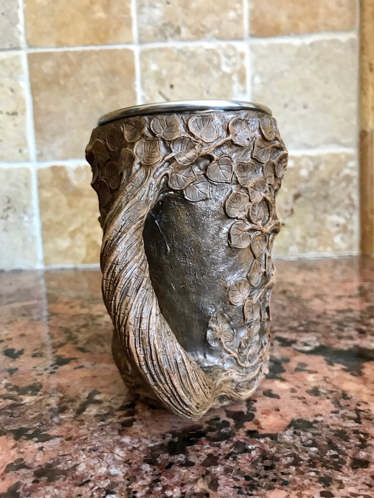 Dryad Mug, Hand Sculpted Resin Earthy Art Mug with Stainless Steel Liner| Fantasy Tree Spirit Mug, Witchy Cup Gift and Gothic Home Decor
