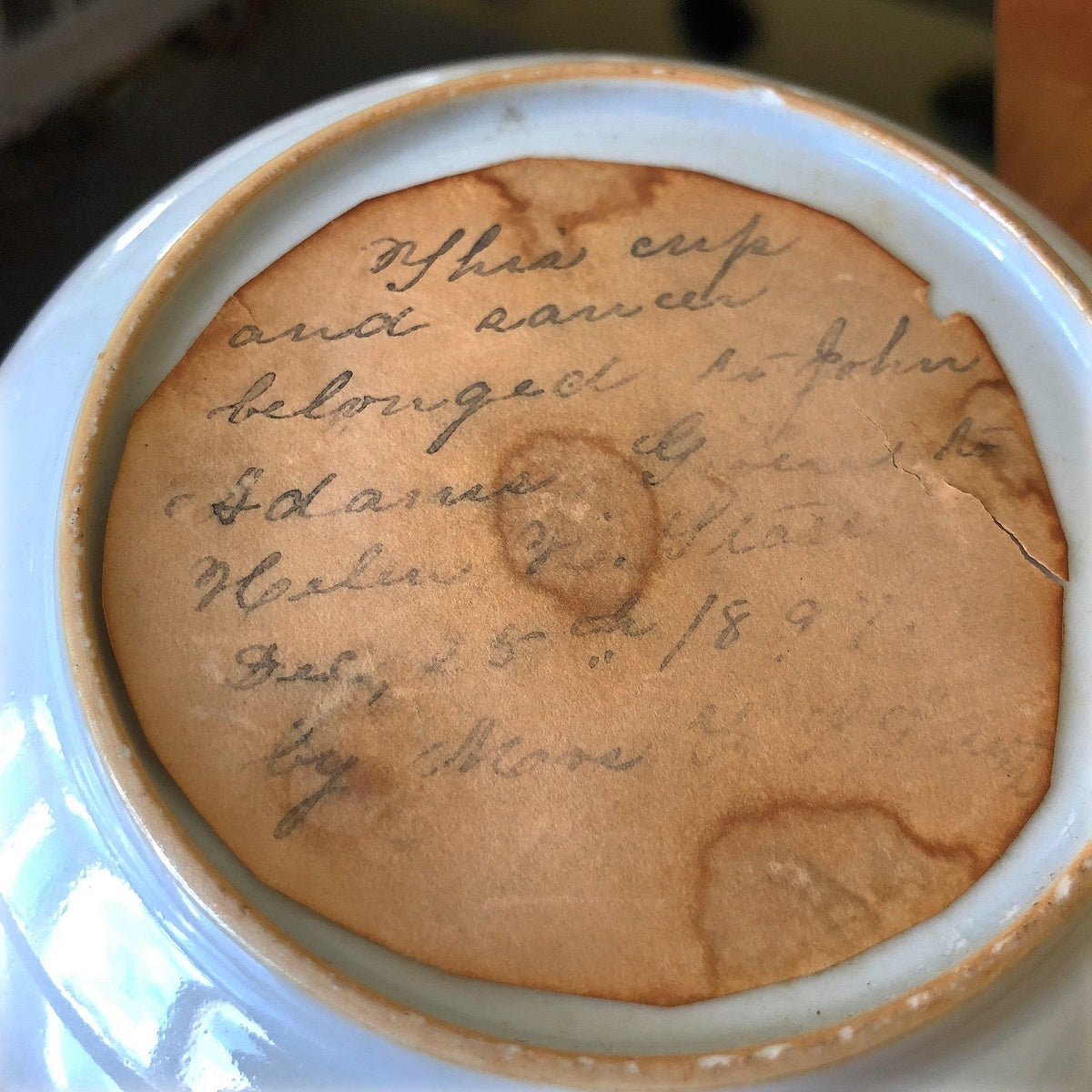 JOHN ADAMS * Personally OWNED & USED Teacup & Saucer * Boston Tea Party