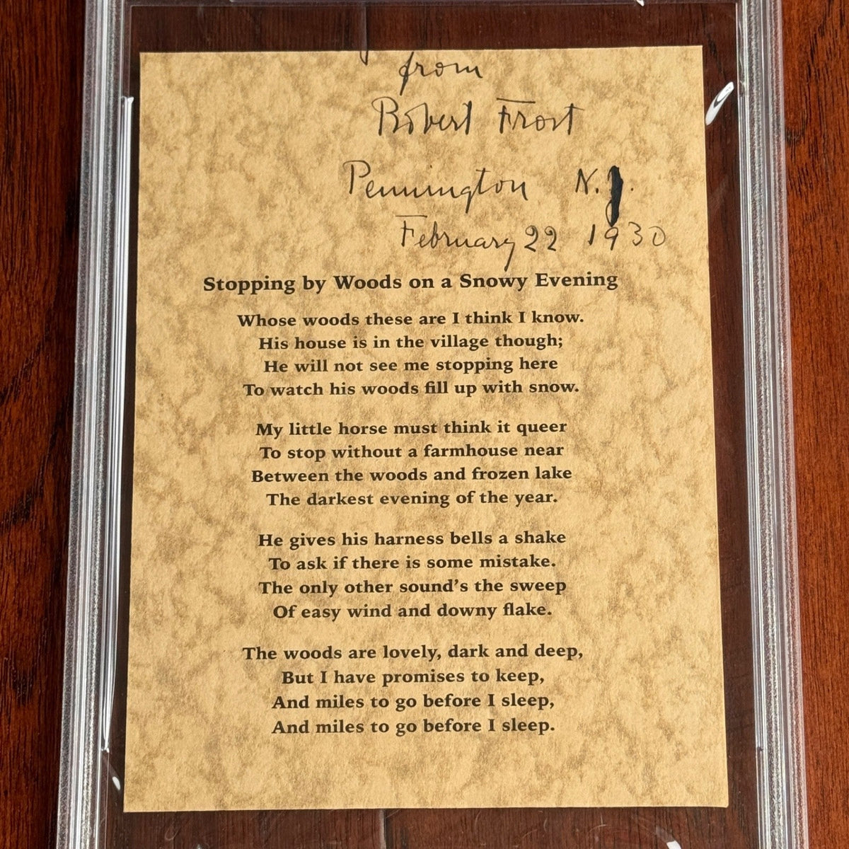 ROBERT FROST * PSA * Autograph "ROAD NOT TAKEN" Signed Souvenir Printed POEM