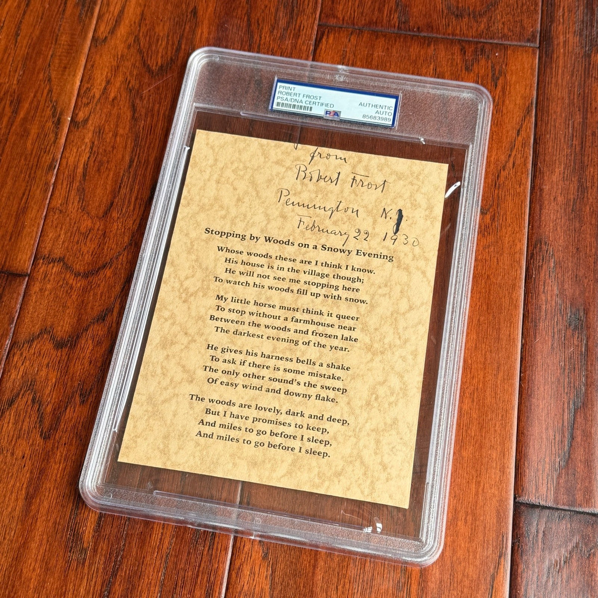 ROBERT FROST * PSA * Autograph "ROAD NOT TAKEN" Signed Souvenir Printed POEM