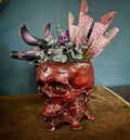 Human Skull Planter | Blood Red Finish