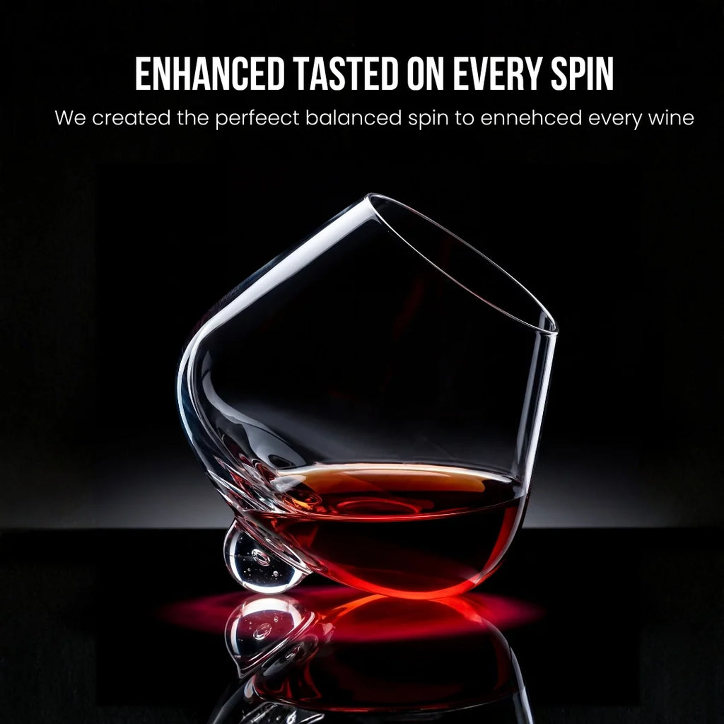 Kami Rotating Crystal Wine Glass & Wooden Coaster