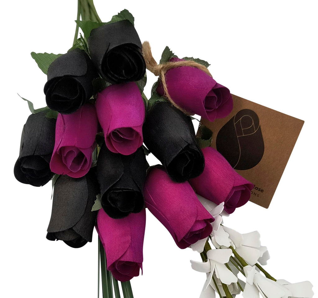 Wooden Rose Bouquet – Black & Violet