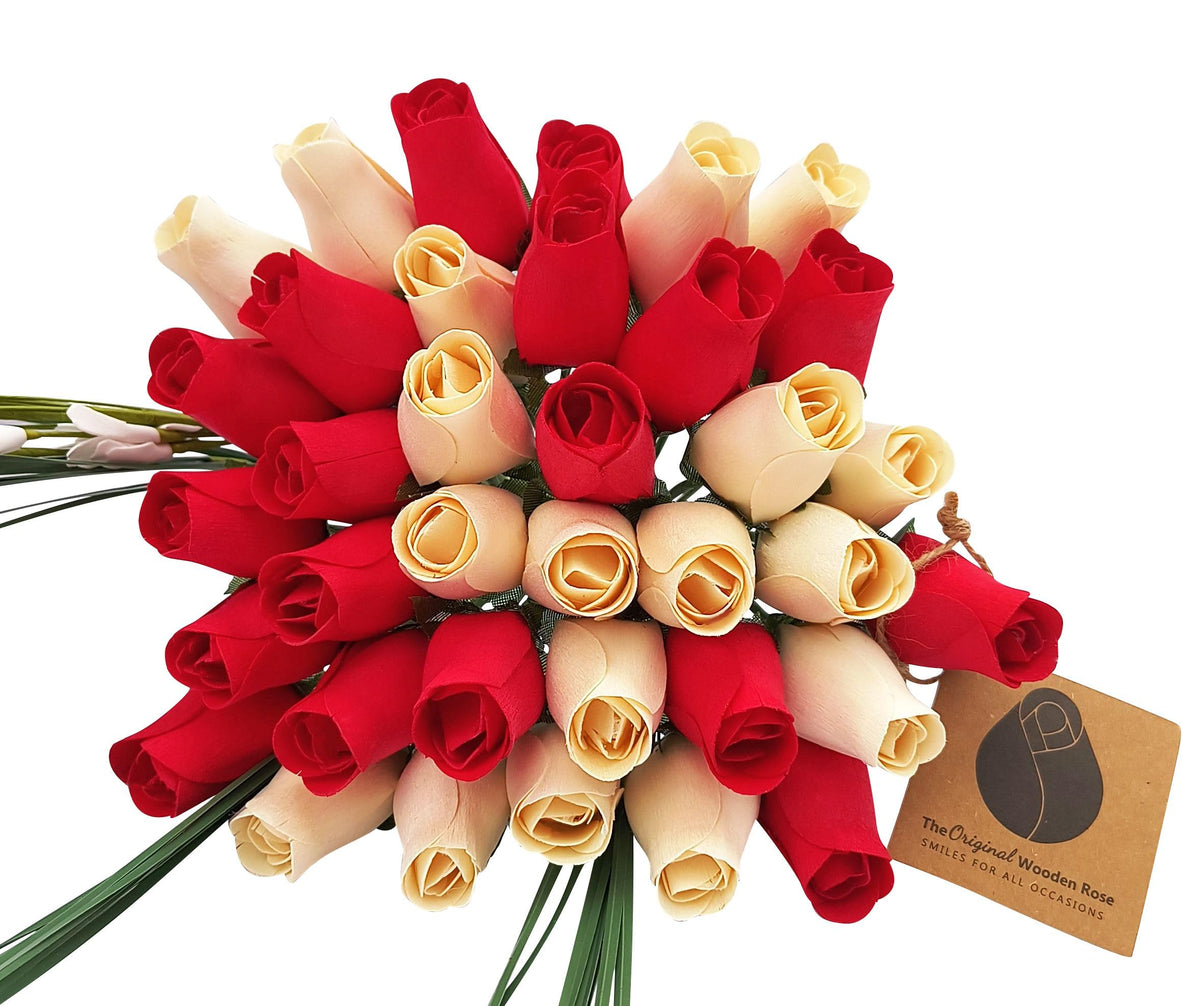 Wooden Rose Bouquet – Red & White