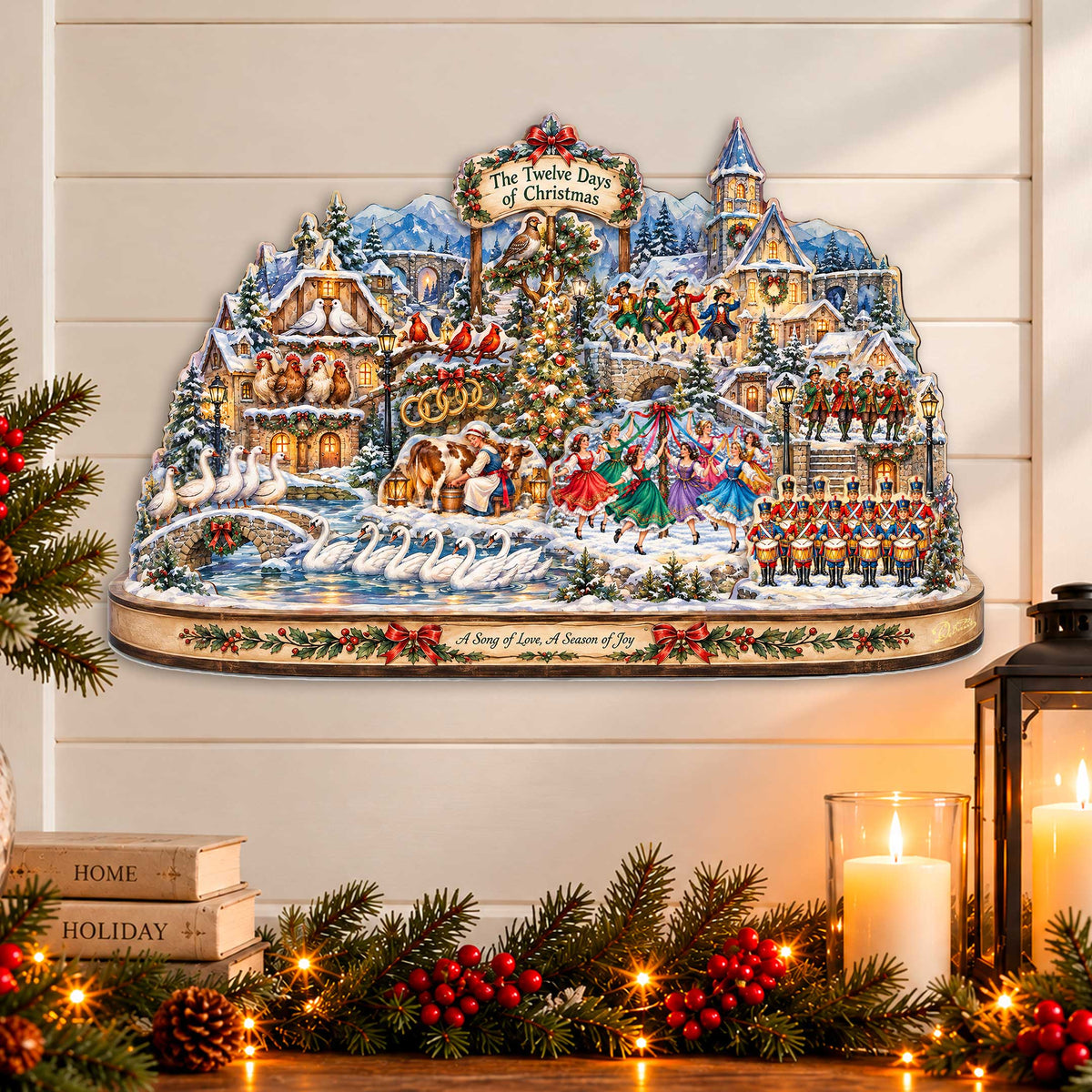 Twelve Days of Christmas Village Wooden Door Hanger