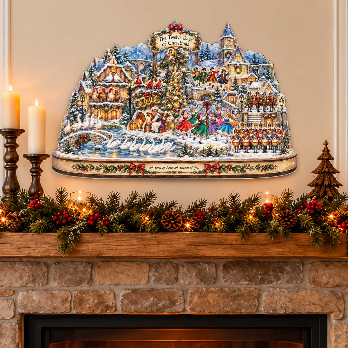 Twelve Days of Christmas Village Wooden Door Hanger