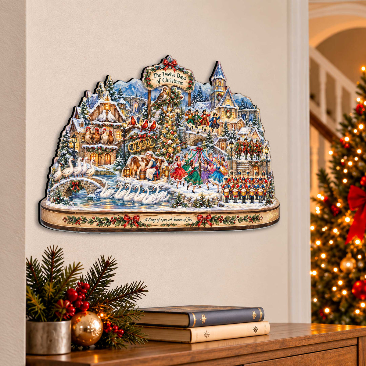 Twelve Days of Christmas Village Wooden Door Hanger