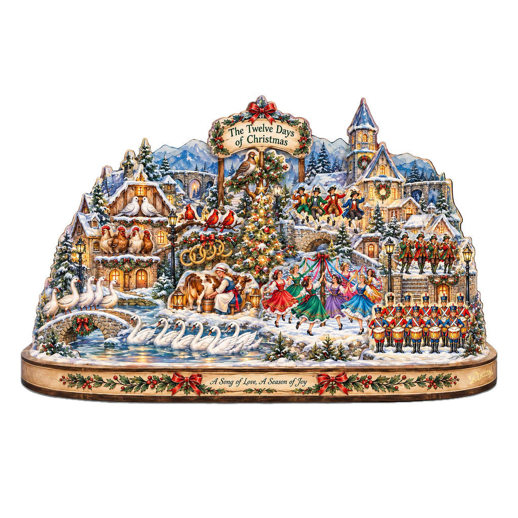 Twelve Days of Christmas Village Wooden Door Hanger