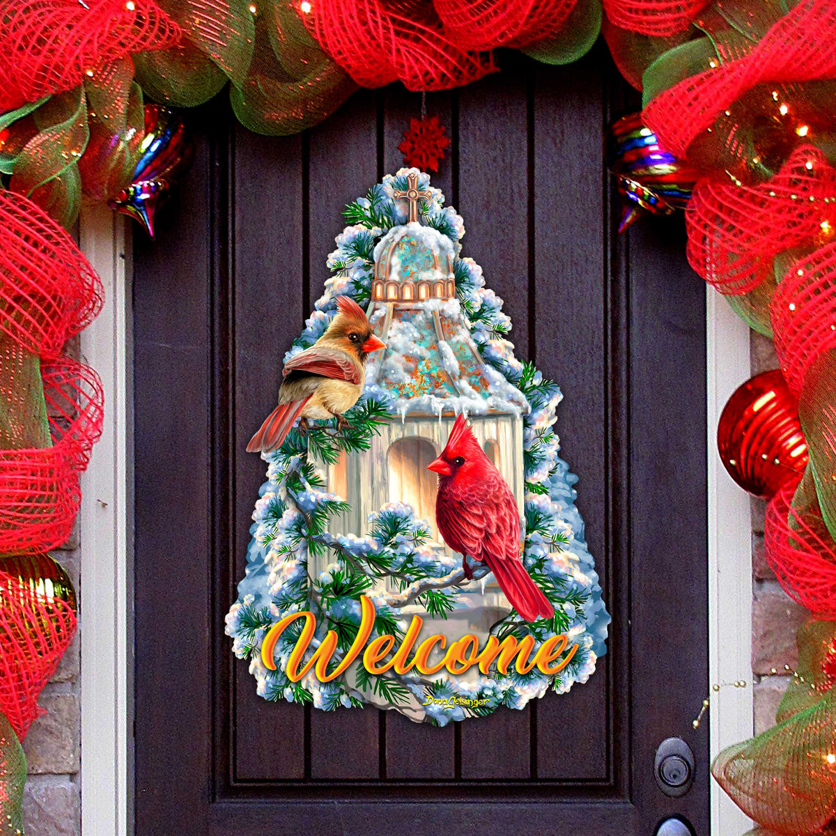 Little Cardinal Chapel Holiday Door Decor