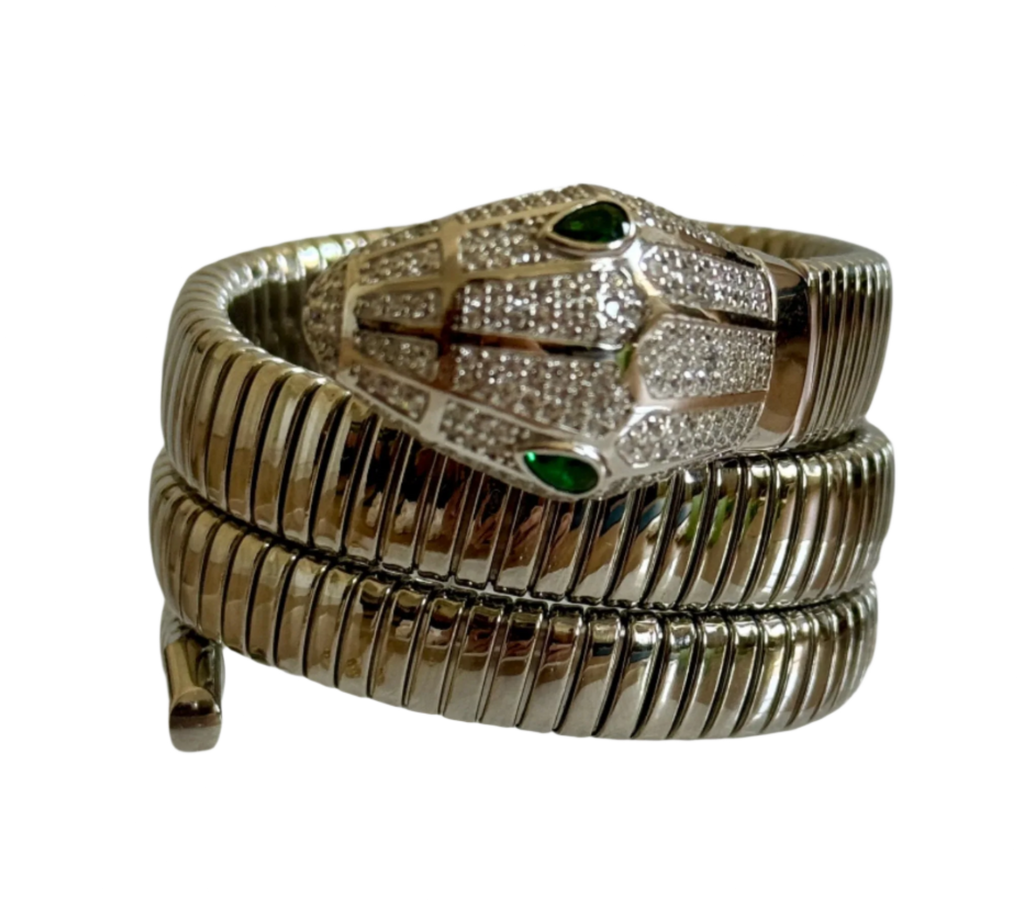 Petite Sterling Silver Crystal Triple Wrap Snake Bracelet