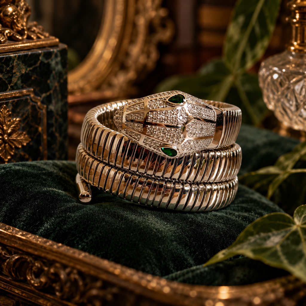 Petite Sterling Silver Crystal Triple Wrap Snake Bracelet