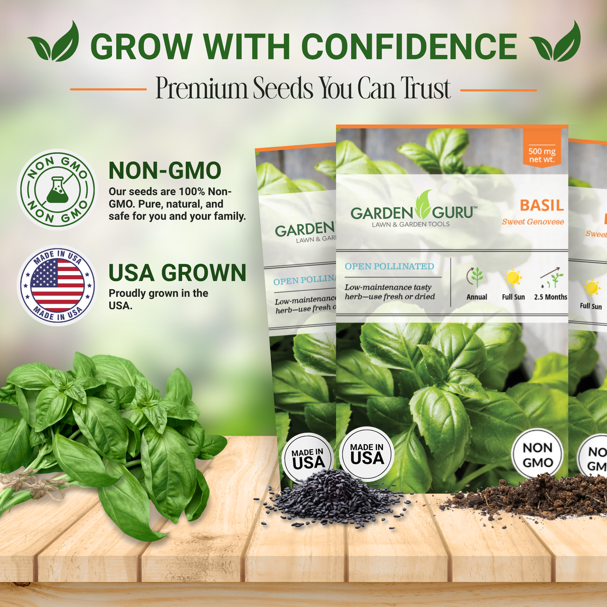 Genovese Sweet Basil Seeds 3-Pack - Non-GMO
