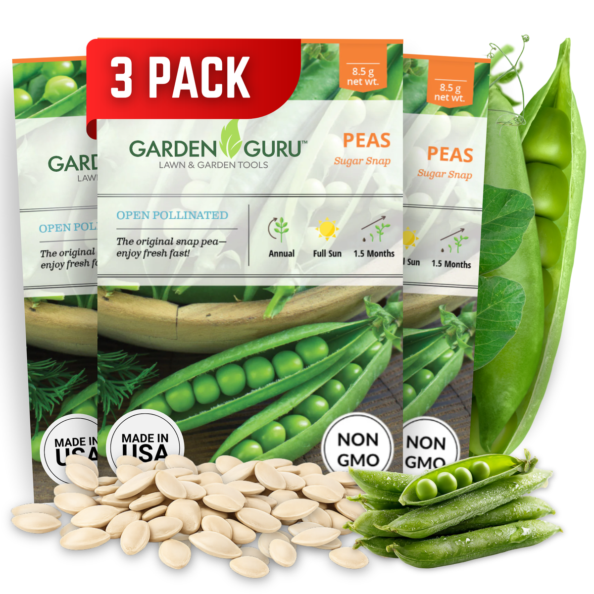 Sugar Snap Pea Seeds 3-Pack - Non-GMO