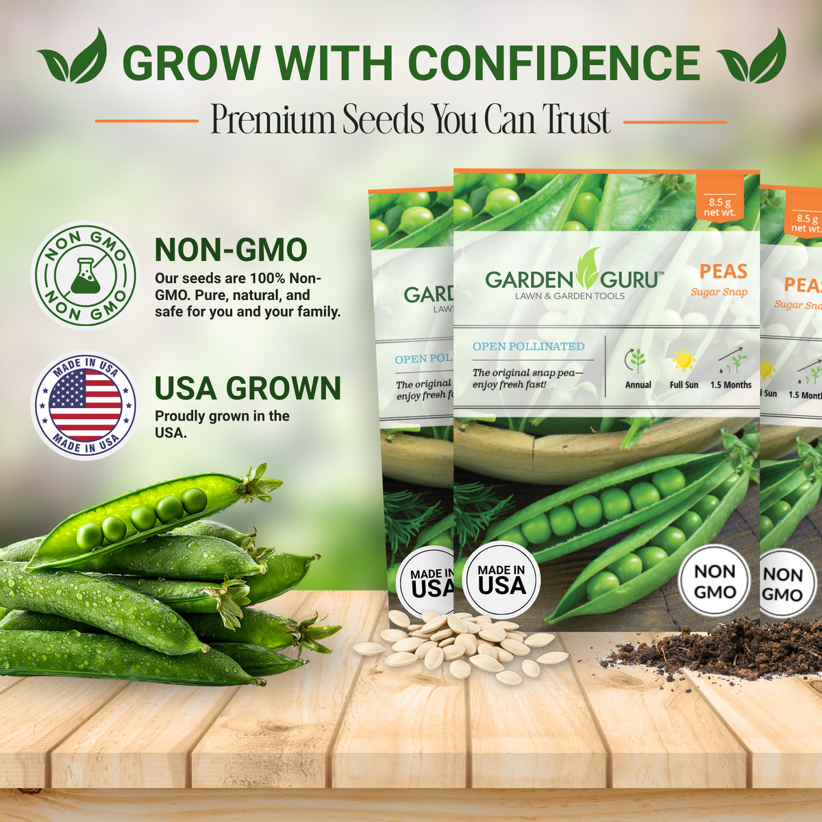 Sugar Snap Pea Seeds 3-Pack - Non-GMO