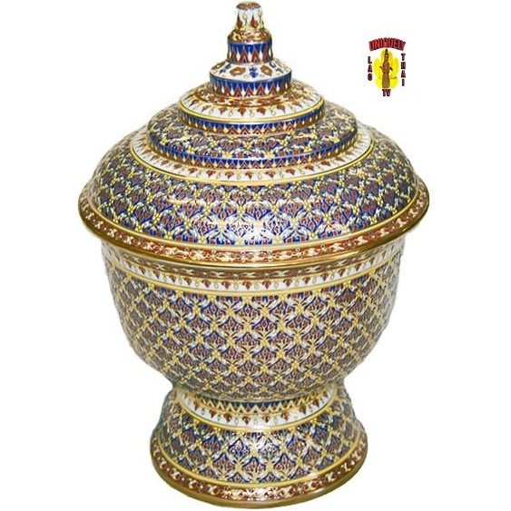 Thai Benjarong Royal Blue & Gold Covered Porcelain Bowl
