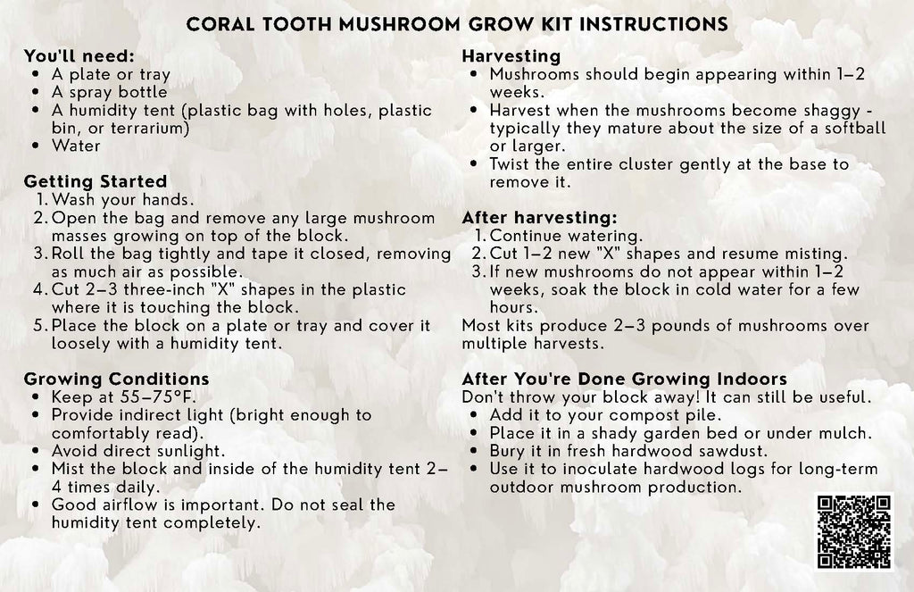 Coral Tooth Mushroom Grow Kit