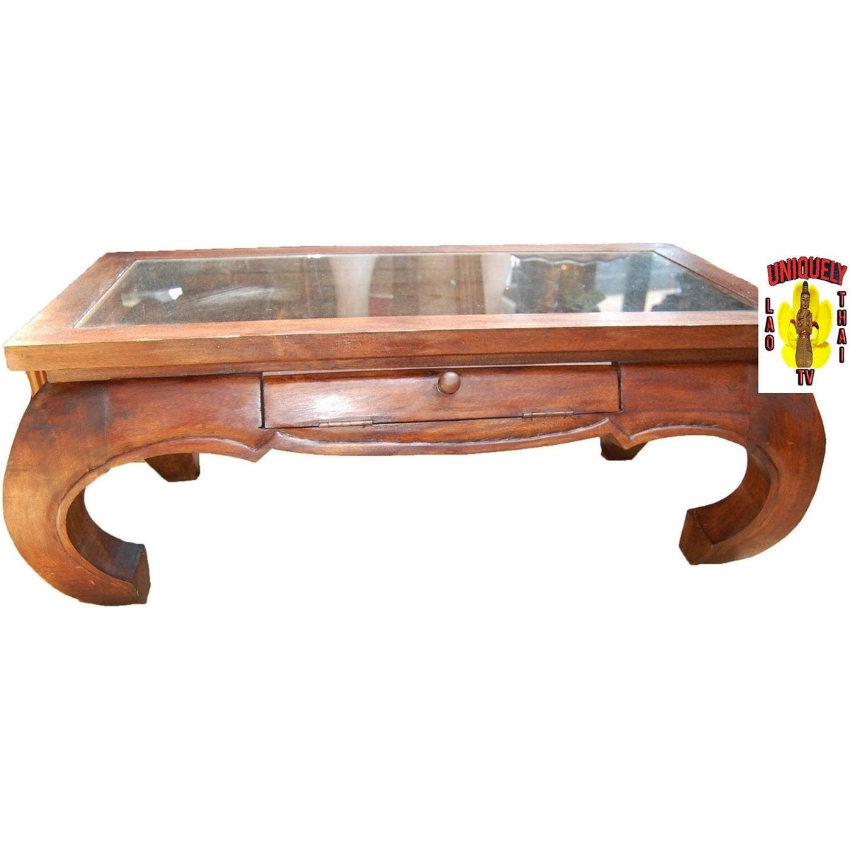 Northern Thai Opium-Style Coffee Table | Solid Wood & Glass