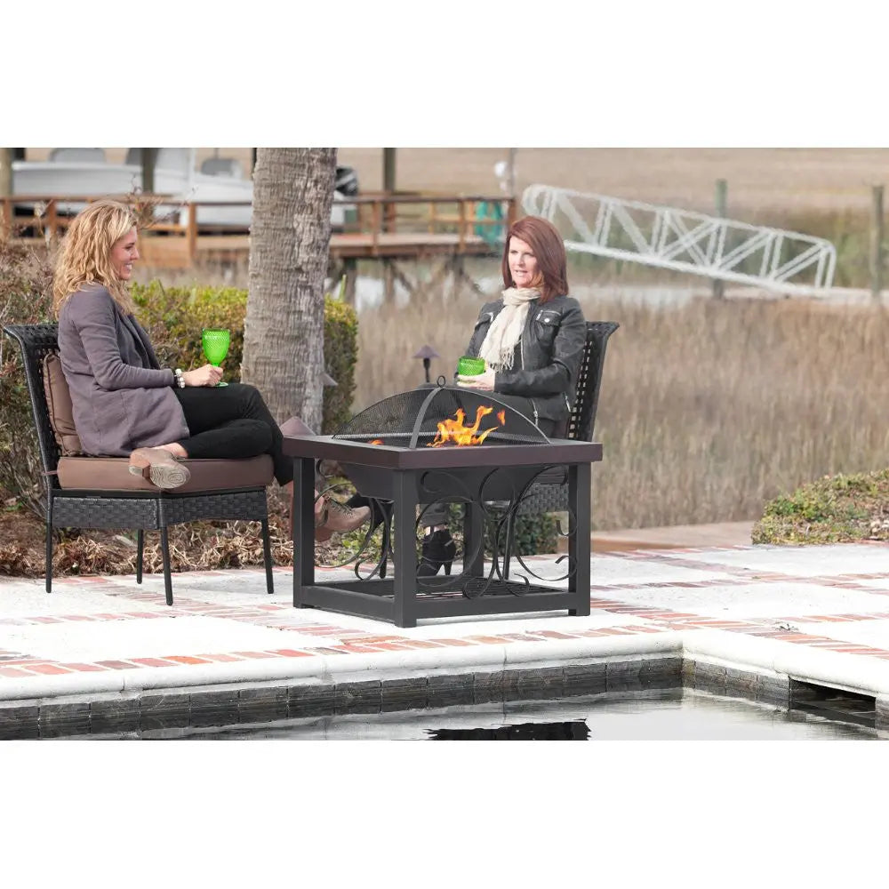 Hammer Tone Bronze Finish Cocktail Table Fire Pit