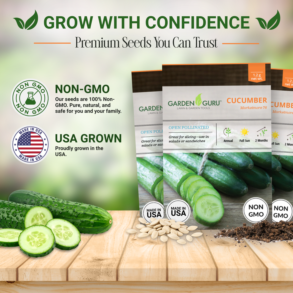 Marketmore 76 Cucumber Seeds 3-Pack - Non-GMO