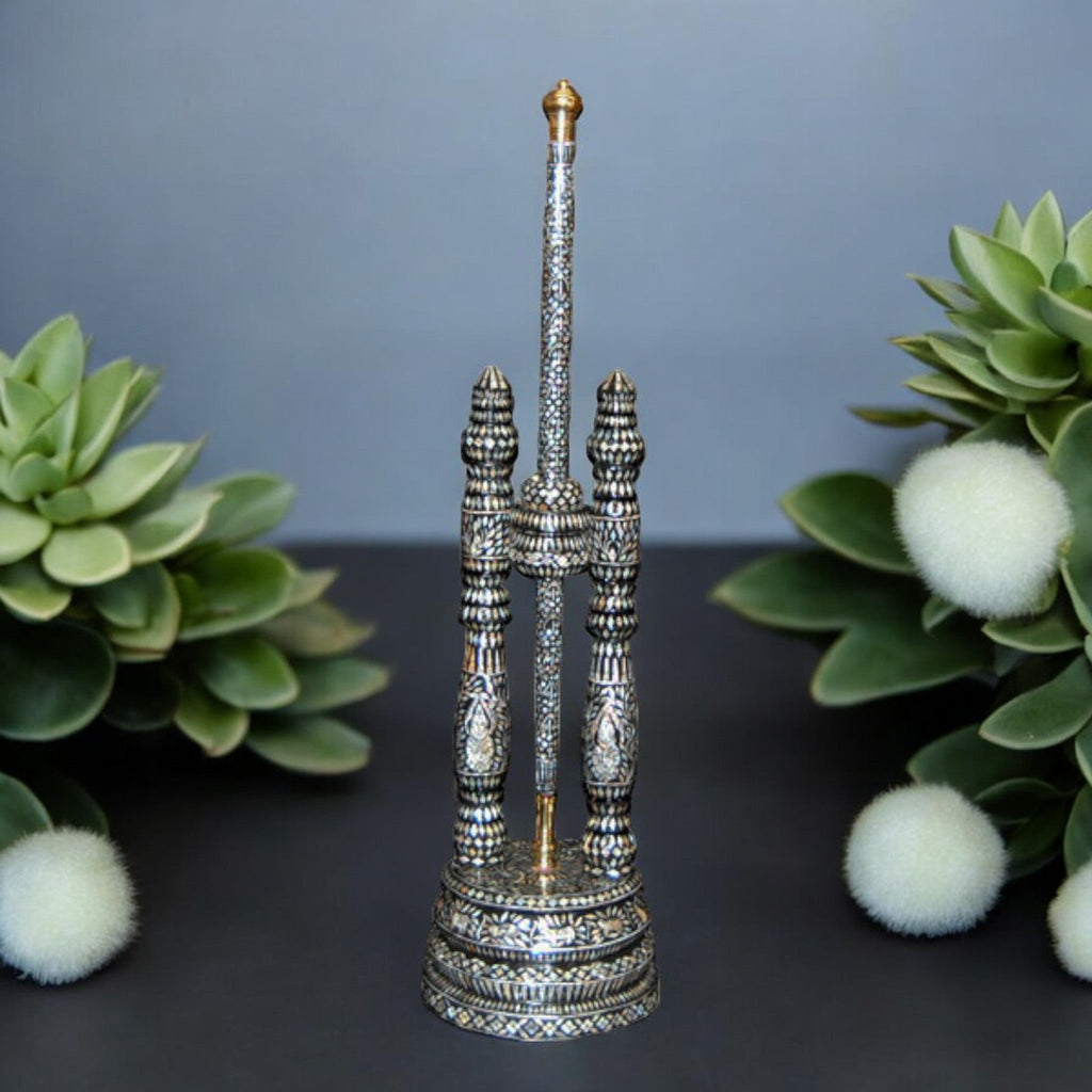 Thai Ceremonial Fan Stand | Mother-of-Pearl Inlaid Hardwood