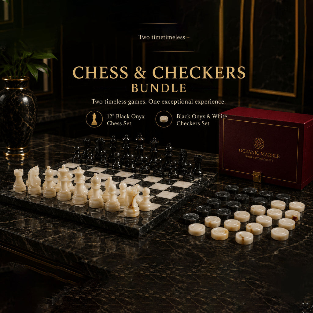 Premium Marble Chess & Checkers Bundle