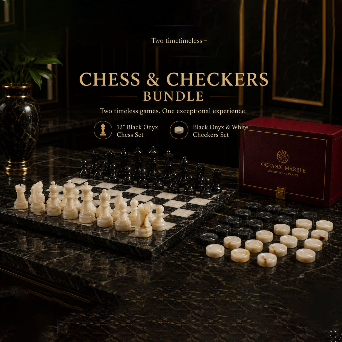 Premium Marble Chess & Checkers Bundle