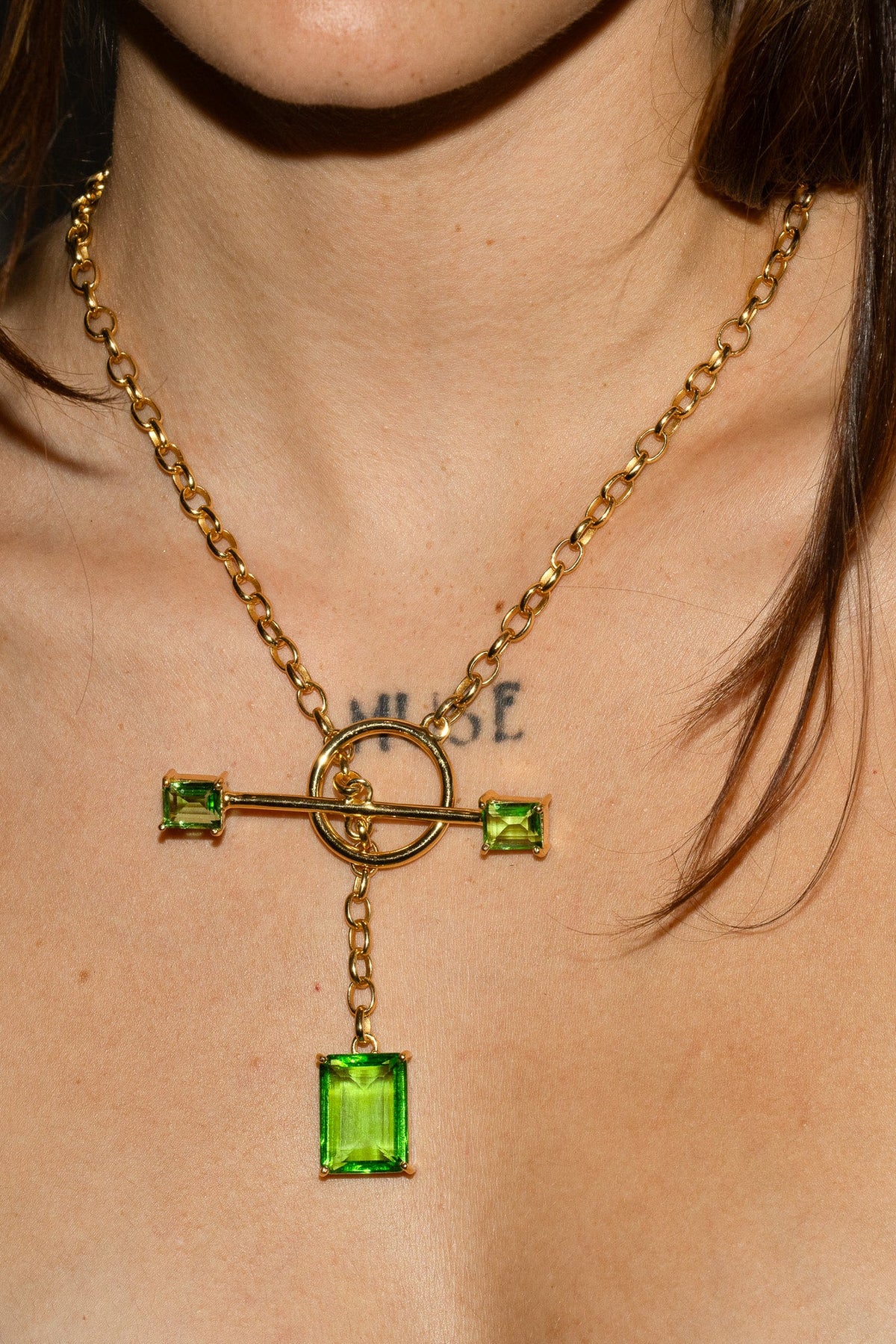 Calling Card Toggle Necklace in Green Envy (Gold)