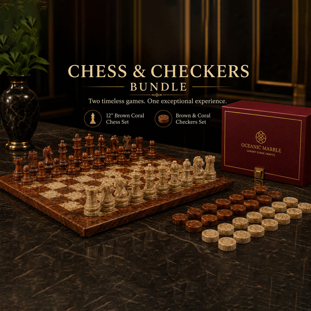Premium Marble Chess & Checkers Bundle
