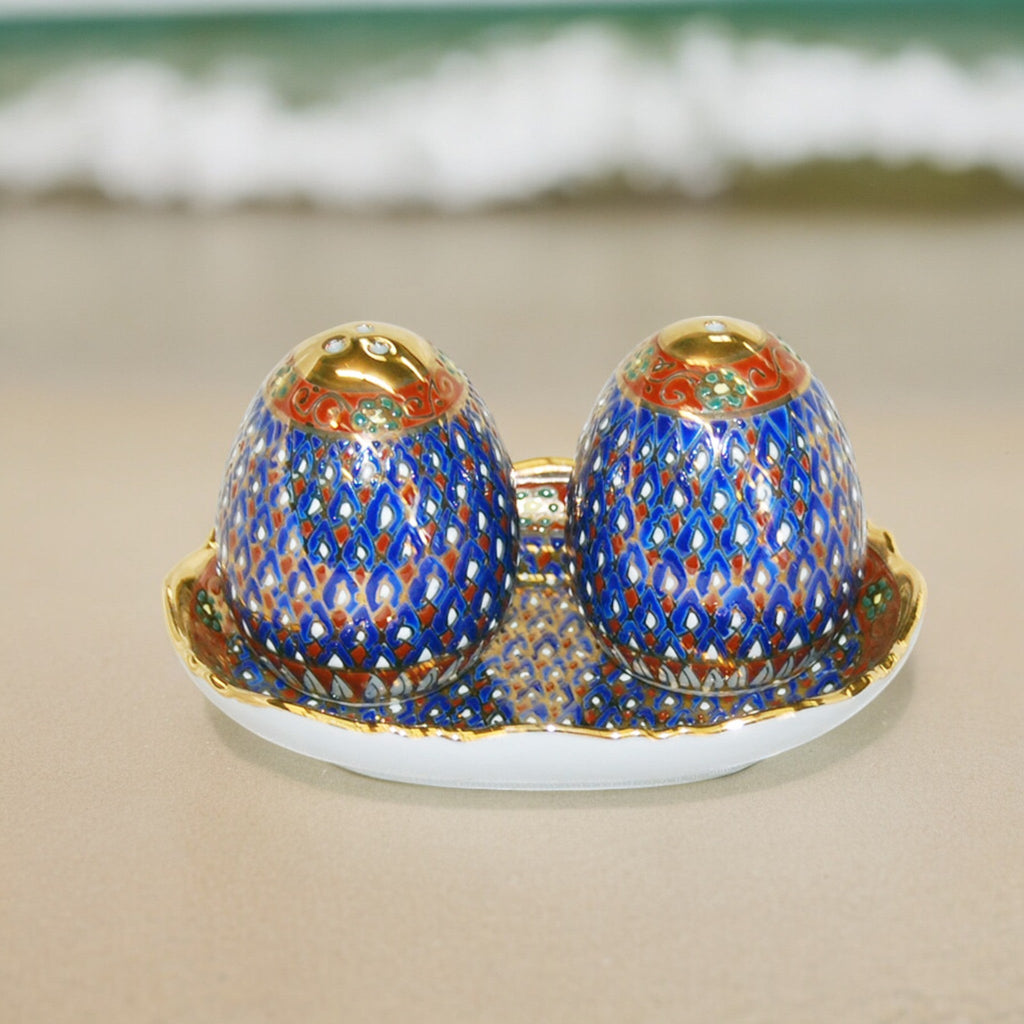 Thai Benjarong Hand-Painted Porcelain Salt & Pepper Set