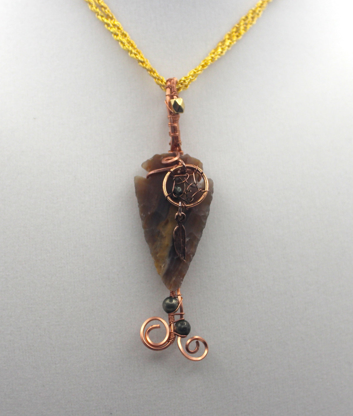 Raw Copper Jasper Arrowhead Beaded Charmed Pendant Necklace
