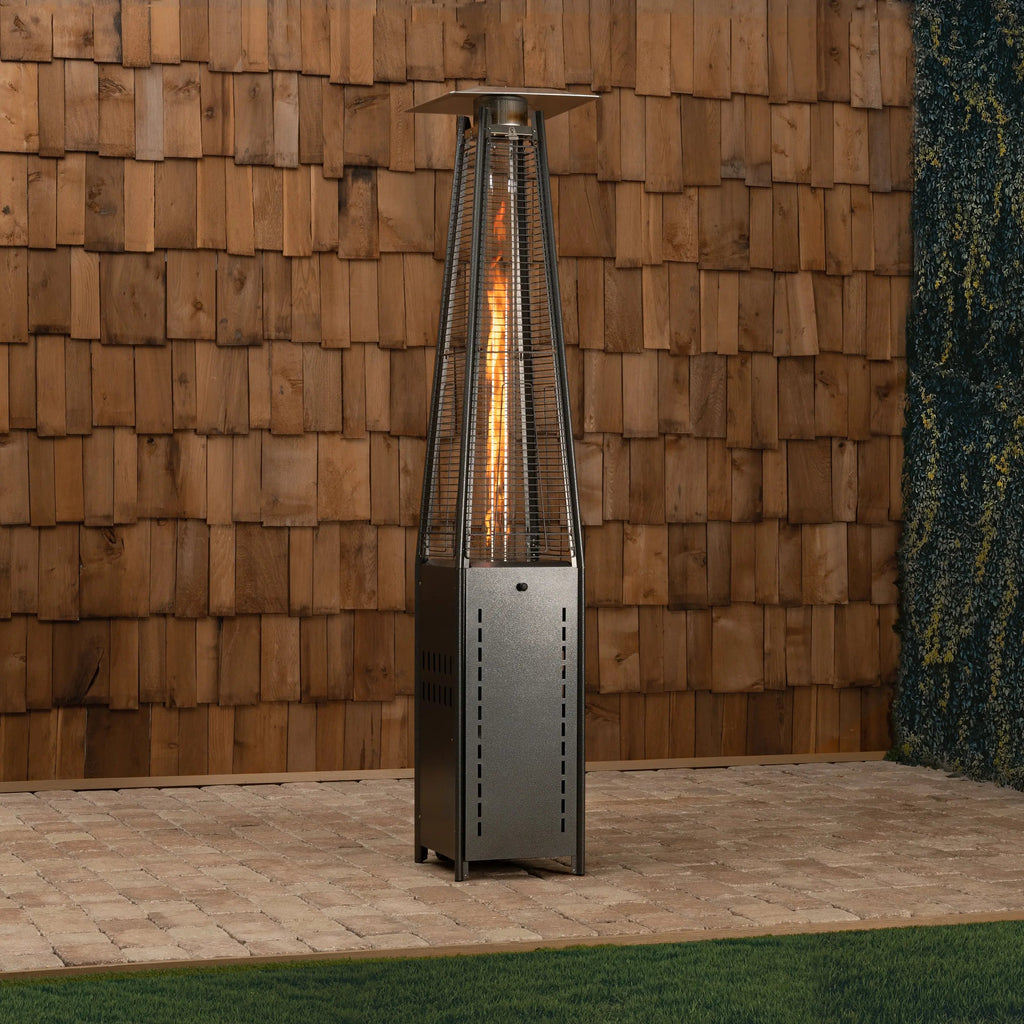 Square Pyramid Flame Patio Heater in Hammered Platinum