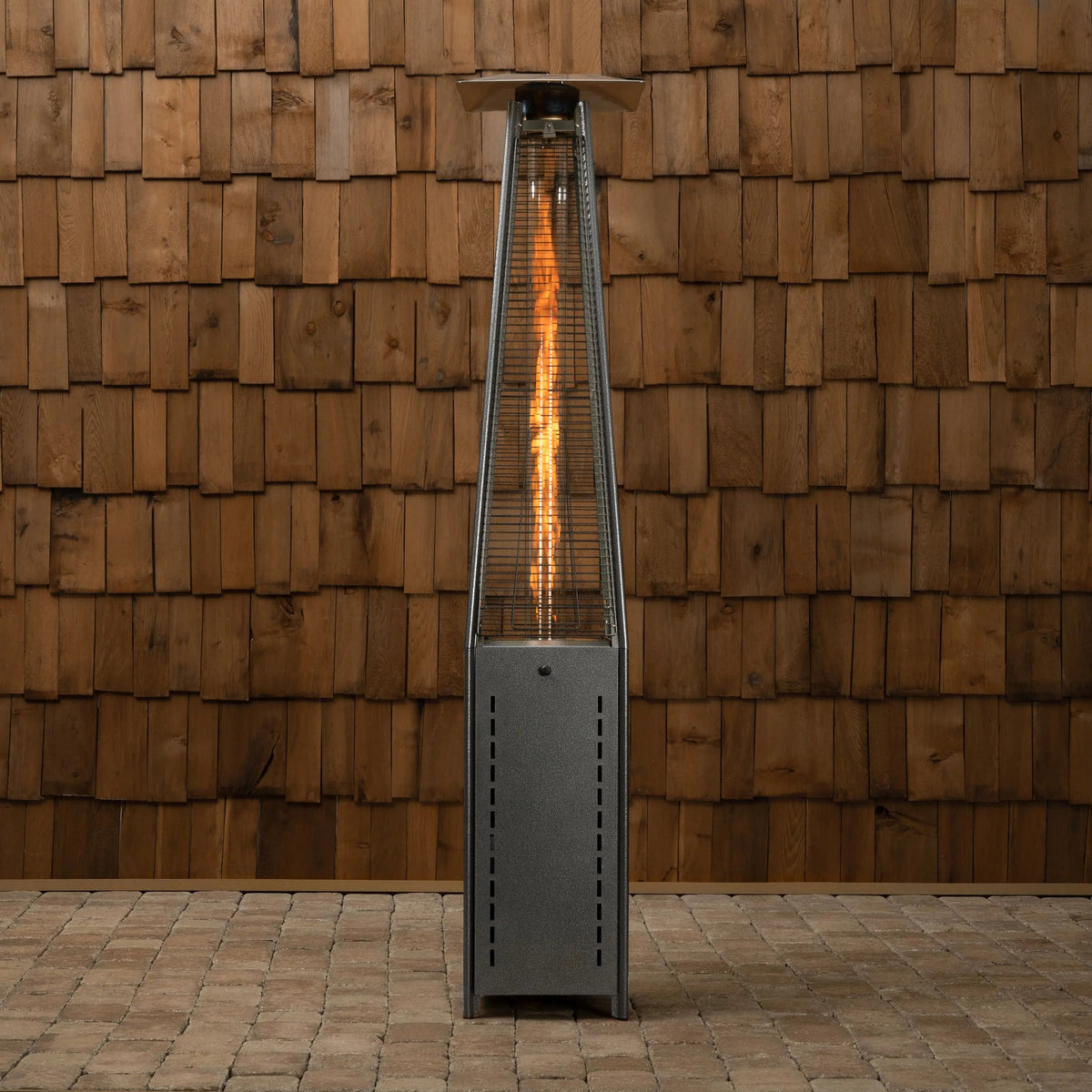 Square Pyramid Flame Patio Heater in Hammered Platinum
