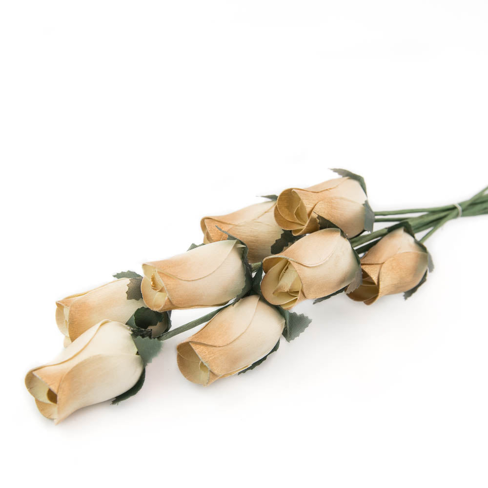 White/Gold Closed Bud Roses 8-Pack