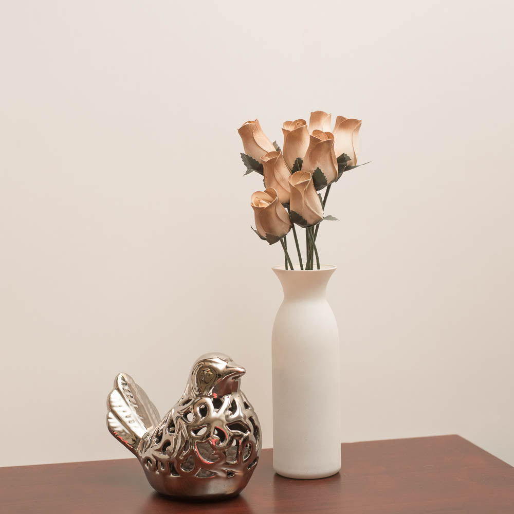 White/Gold Closed Bud Roses 8-Pack